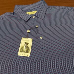 Donald Ross Sportswear Striped Polo Golf Shirt Navy Ruby Granite Men's Size L